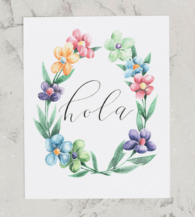 Hola! Calligraphy Art Card. Colorful Flowers. A ecard painted. Free Download 2024 greeting card