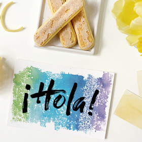 Hola! Rice crackers. A picture in the kitchen. Colorful ecard. Free Download 2024 greeting card