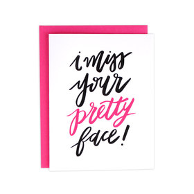 I Miss Your Pretty Face. Thinking of You. Ecard. Pink and black. Free Download 2023 greeting card