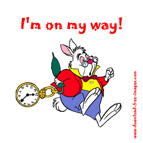 I'm on my way! Bunny with a pocket watch! Alice Through The Looking Glass. Alice in wonderland. Fairytale ecard. Toy rabbit. Free Download 2024 greeting card