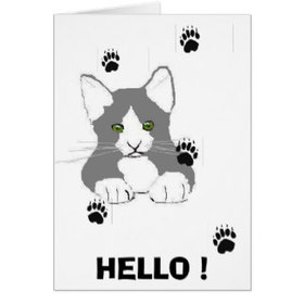 Just to Say Hello ! A little grey cat painted. Hand-made. Kitten. Paw prints. Free Download 2025 greeting card