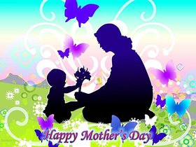 Happy Mother's Day. New ecard for free. Mother's Day. Colorful. Butterflies. Child. On the lawn. Free Download 2024 greeting card