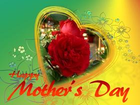 Heart with love to mum. New ecard for free. Mother's Day. Red Rose. Flowers. Heart. Free Download 2024 greeting card