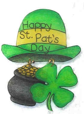 St. Patrick's day! A Green hat. A Shamrock. A pot of gold. Clipart. Picture. Free Download 2022 greeting card