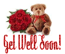 Get Well Soon! Red Roses and this little bear for You! GIF. Animation. Free Download 2022 greeting card
