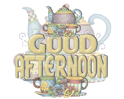 Good Afternoon! Animation for You. Beautiful gif image. Sticker for iOS & Android. Cups of tea or coffee and a teapot. Free Download 2022 greeting card
