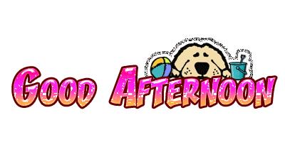 Good Afternoon Everyone! A blond dog. Animation. Sticker for iOS & Android. Sticker for whatsapp. A cartoon dog. Free Download 2024 greeting card