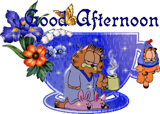 Good Afternoon! Animation for Android. Garfield. Garfield and Friends. GIF. Funny Flowers. Cartoon cats. Free Download 2022 greeting card