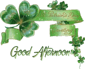 Good Afternoon, my Dear! Green GIF. Shamrock. A green ribbon. Free Download 2024 greeting card