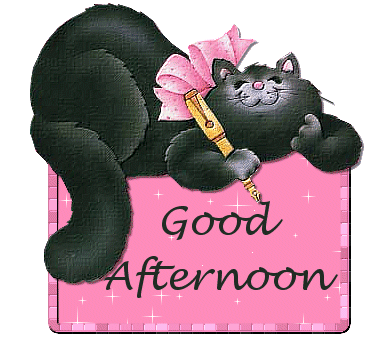 Good Afternoon! Ecard for iOS & Android. For Girls Super cute black cat. Sticker for iOS & Android. Sticker for whatsapp. Cartoon cat in pink. Free Download 2024 greeting card