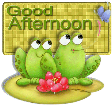 Good Afternoon! Two fair frogs. Two green frogs. Red water lily. Free Download 2024 greeting card