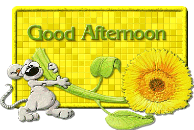 Good Afternoon! Fabulous mouse for You. Yellow background. GIF. Fairy-tale mouse. A big yellow sunflower. Free Download 2023 greeting card