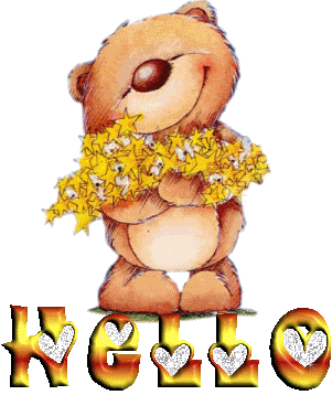 Hello! Say Hello! Gif. Little Ted. Cartoon ecards. Toy bear. Fairy-tale bear with stars. Free Download 2023 greeting card