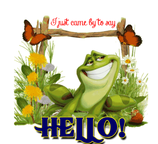 I Just Came By To Say Hello! Free GIF eCards. Not an ordinary frog. A cartoon big frog. Animation. Free Download 2022 greeting card