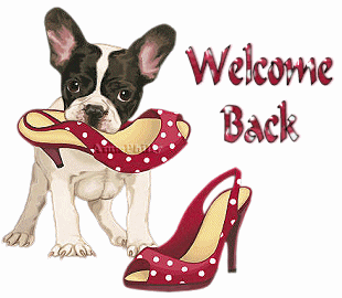 Welcome back. Thinking of You. Dog and red shoes. Free Download 2023 greeting card