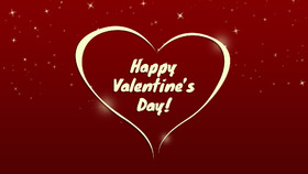 A line said Happy Valentine's day!  A dark red background. Gold line heart. Free Download 2024 greeting card