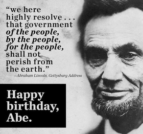 Abraham Lincoln's birthday. Postcard for grandma. Picture with inscriptions. Happy birthday, Abe!!! Free Download 2025 greeting card