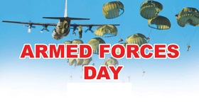 Armed forces day... Ecards for him... Armed forces day 2018... Military aircraft... Parachutes... Blue sky... Free Download 2025 greeting card