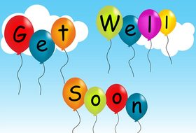Get Well Soon on Ballons. Ecard. Get Well Ballons. Colorful picture for a child, friend, relatives with wishes of speedy recovery. Free Download 2024 greeting card