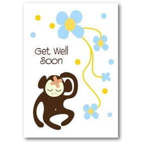 Get Well Soon and a cute monkey. New ecard. Get well son wishes from a cute monkey. Postcard for friends with wishes of speedy recovery. Free Download 2024 greeting card