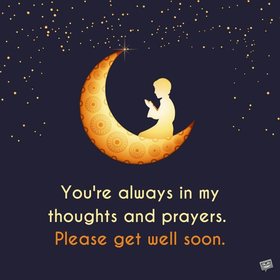 Get Well Soon on the beautiful background. Ecard. You're always in my thoughts and prayers. Please get well soon and feel better. Free Download 2024 greeting card