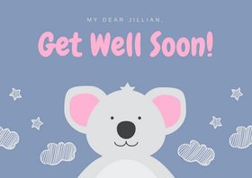 My Dear Jillian, Get Well Soon. New ecard. Get well, my friend. Cute postcard with a white mouse. Get well really soon. Free Download 2025 greeting card