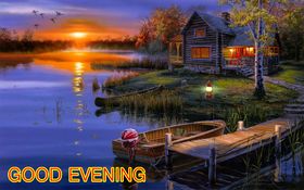 Good Evening title on the beautiful place. Ecard. I want to wish my loved ones a good evening! Free Download 2024 greeting card