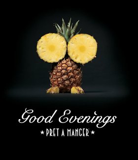 Good Evening card with a pineapple. Ecard. It's time to leave the problems because this evening will be good. Free Download 2024 greeting card
