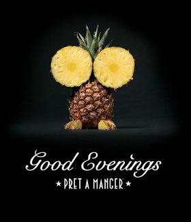 Good Evening card with a pineapple. Ecard. It's time to leave the problems because this evening will be good. Free Download 2025 greeting card