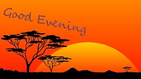 Good Evening title on the orange background. Ecard Let the evening be good so heart and soul sing! Free Download 2025 greeting card