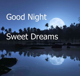 Good Night. White night. White moon. Nice night. Good Night... wishes... sweet Dream... lake... water.... palm trees... Free Download 2024 greeting card