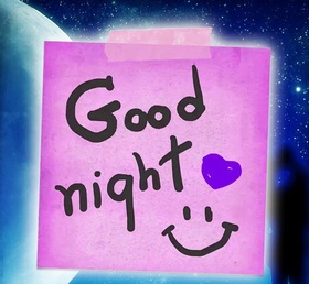 Good Night! Pink sticker. Violet heart. Smile. Good Night... Stars. Night sky. wishes... sweet Dream... Beautiful good night... Ecatds for beautiful girls. Free Download 2025 greeting card