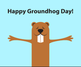 Happy Groundhog Day... New card... Marmot on a blue background. Free Download 2024 greeting card