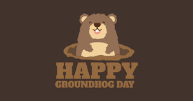Groundhog day... Ecard for him... A pretty picture with an inscription on a brown background... Free Download 2024 greeting card