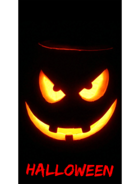 Scary face wishs you happy Halloween. Ecard. Stay in holiday with me. Free Download 2025 greeting card