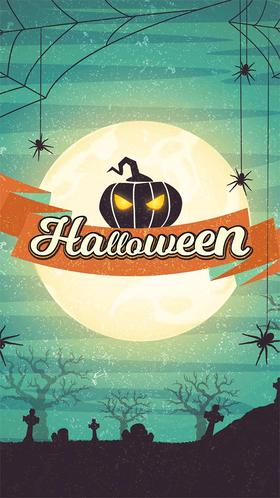 Halloween night. New ecard for free. Halloween. Blue sky. Spiders and trees. Halloween night. Halloween greetings. Have a scary Halloween. Scary pumpkin. Free Download 2025 greeting card