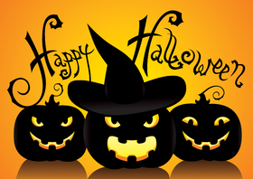 Halloween angry pumpkins. Ecard. We wish you happy day on Halloween. Free Download 2024 greeting card