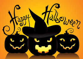 Halloween angry pumpkins. Ecard. We wish you happy day on Halloween. Free Download 2025 greeting card