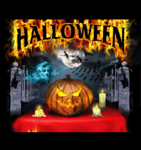 Halloween and scary night. New ecard. Halloween. Lights. Red table. Scary night. Terrifing pumpkin. Free Download 2024 greeting card