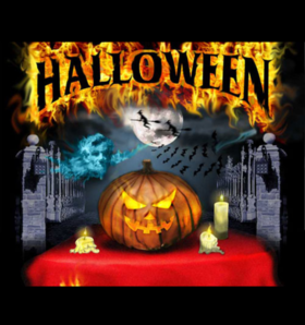 Halloween and scary night. New ecard. Halloween. Lights. Red table. Scary night. Terrifing pumpkin. Free Download 2025 greeting card