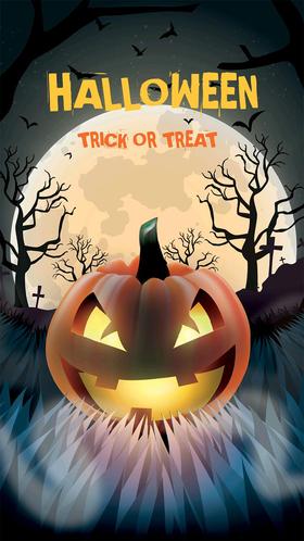 Trick or treat. Ecard. Evils. Angry pumpkinn. Trick or treat! Free Download 2025 greeting card