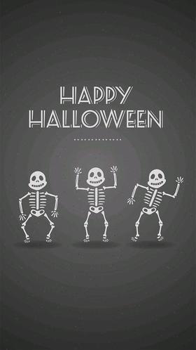 Dancing skeletons. Ecard. Skeletons is dencing on the Halloween's party. Free Download 2024 greeting card