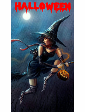 Halloween witch on a broom. New ecard. Halloween. Witch. Rain. Broom. Free Download 2024 greeting card