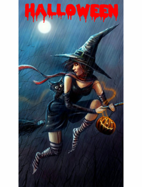 Halloween witch on a broom. New ecard. Halloween. Witch. Rain. Broom. Free Download 2025 greeting card