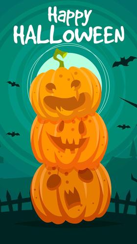 Halloween 2018 pumpkins. Ecard. Halloween Three pumpkins. Celebration. Free Download 2024 greeting card