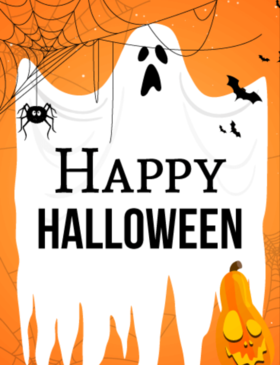 Halloween ghost. Ecard. Burn. Bat. Ghost. Spider. Free Download 2025 greeting card