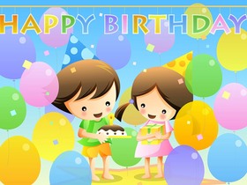 Happy Birthday for a girl from a boy! New ecard. Happy Birthday! Cake. Present. Boy. For a Girl. Free Download 2024 greeting card