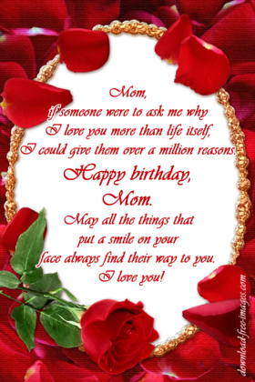Happy Birthday Wishes for my Mom! I love You! My Mom! Red Roses for You! Ecard! Red roses for my Mom! Happy Birthday Wishes! Nice ecard for my mom! Free Download 2024 greeting card