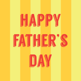 Happy Father's Day in red. New ecard for free. Happy Father's Day. Red Letters. Yellow backround. Free Download 2025 greeting card