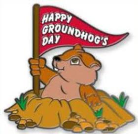 Happy Groundhog day!!! Ecard for grandparents... A marmot with a sign... A marmot smiles... A marmot... Free Download 2024 greeting card